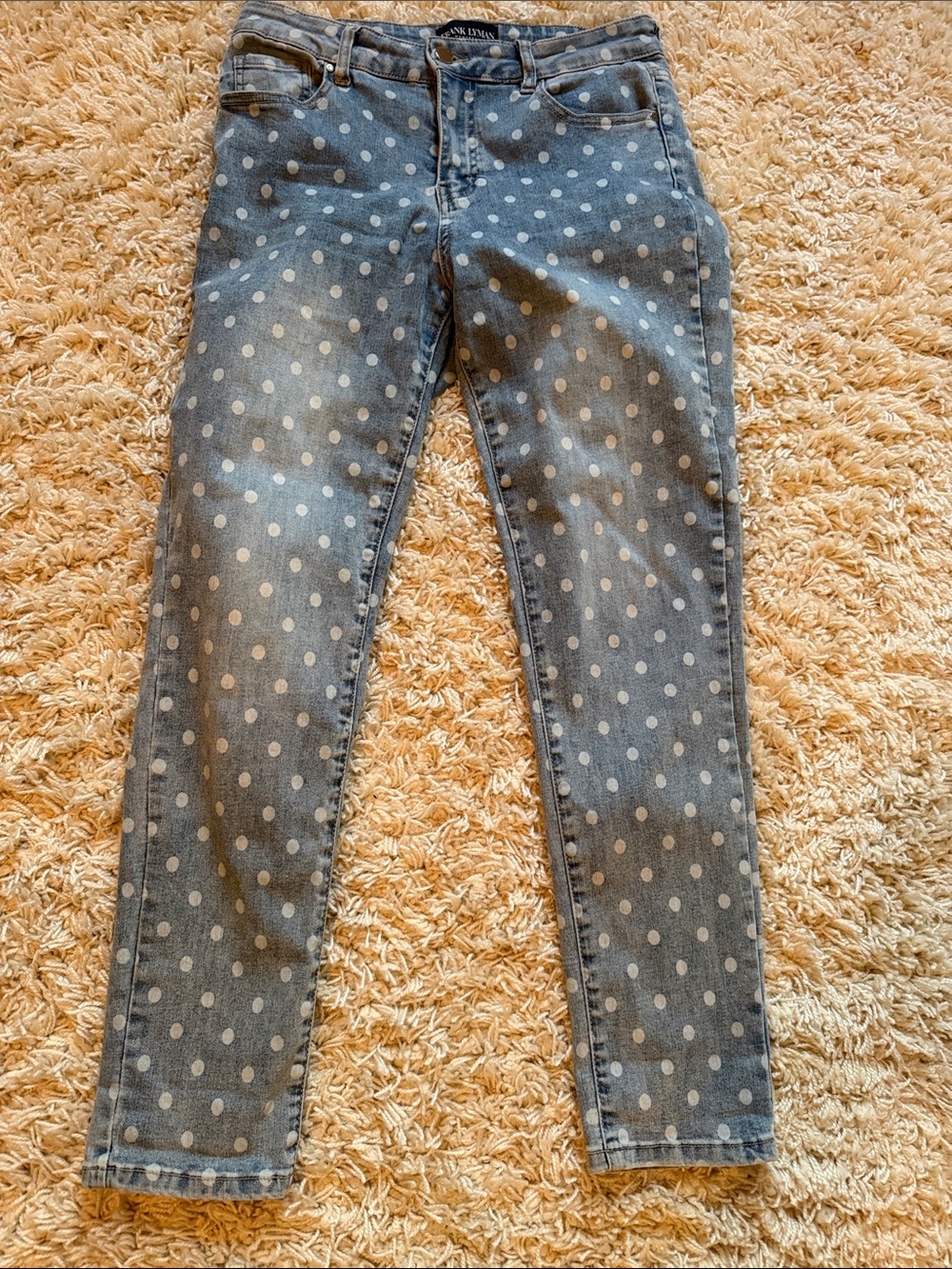 Frank Lyman Design Light Blue Polka Dot Skinny Jeans
